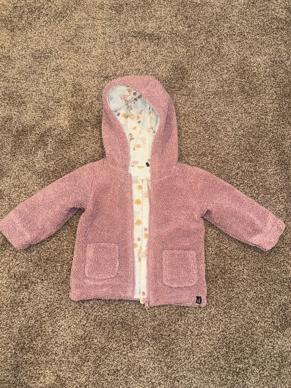 Deux nar deux pink fleece hooded jacket, size 18m